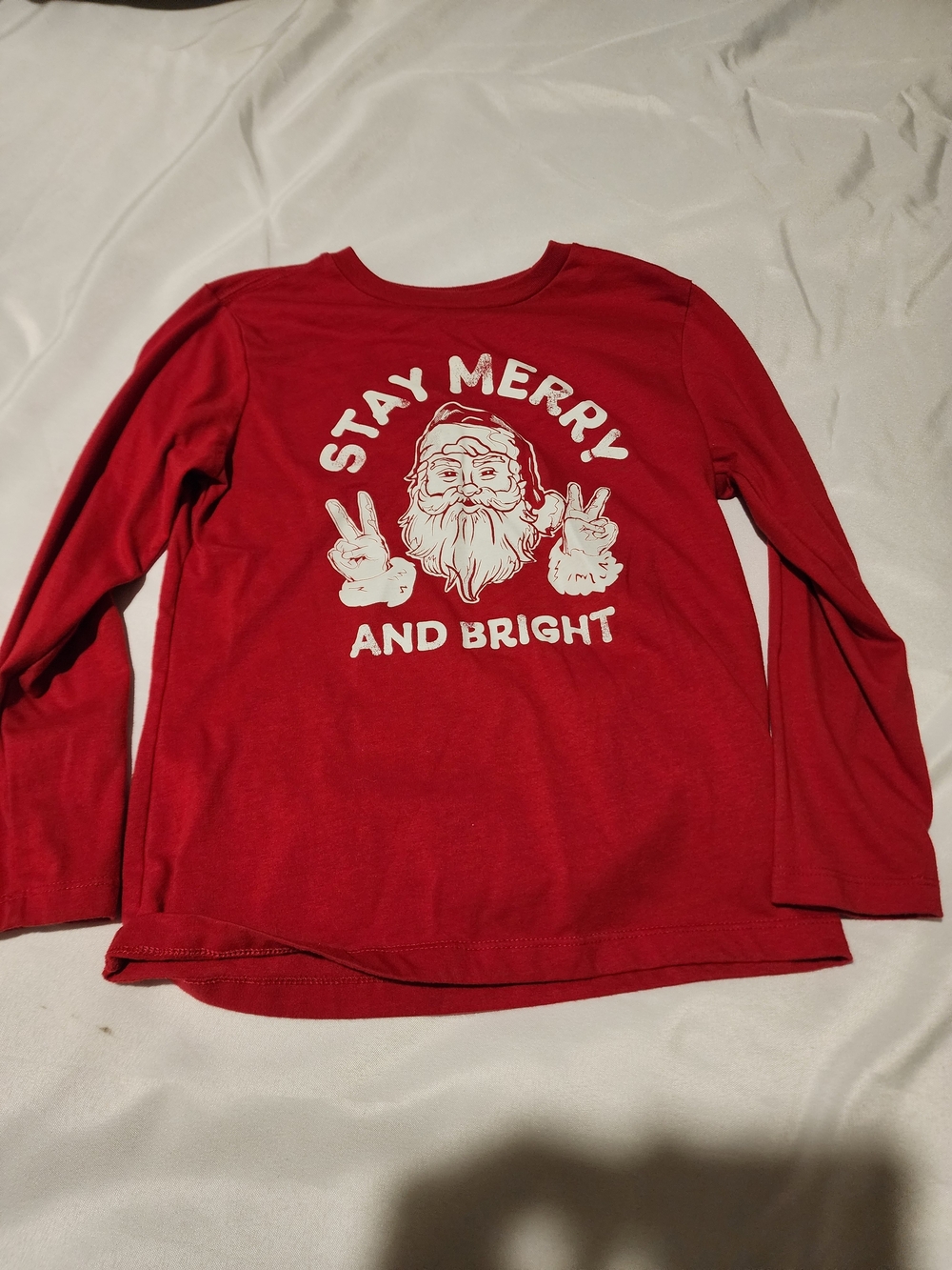 Holiday Time Red Long-Sleeve 'Stay Merry and Bright' Santa Tee